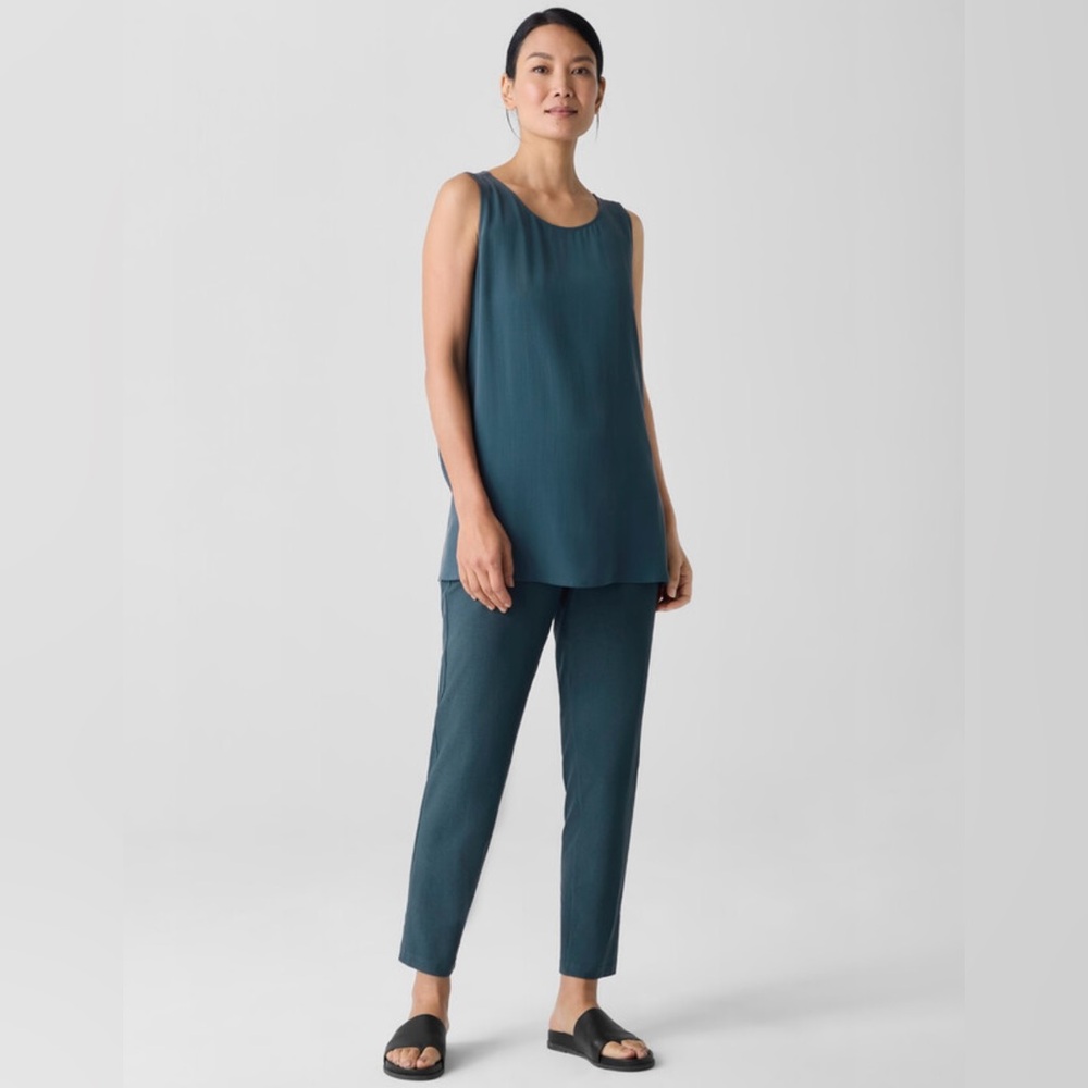 NWT Eileen Fisher Washable Stretch Crepe Slim Pants in Alpine Teal